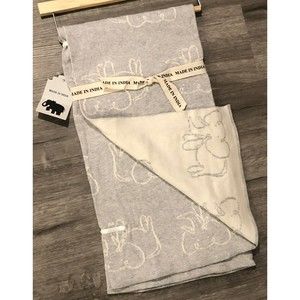 New Made In India Baby Throw Blanket Elephant Ivory Gray Reversible Cotton Gift
